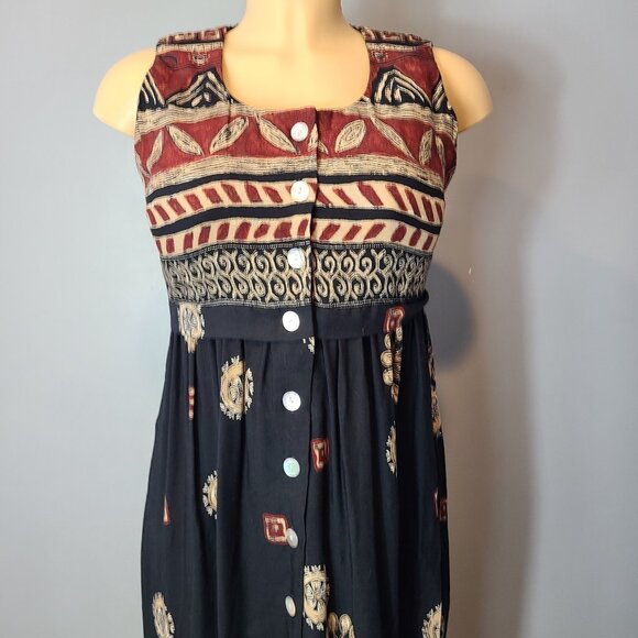 Vtg Petite Sophisticate Button Front Maxi Dress Sz 0 Tie Back Cottage Grunge 90s - Picture 9 of 10